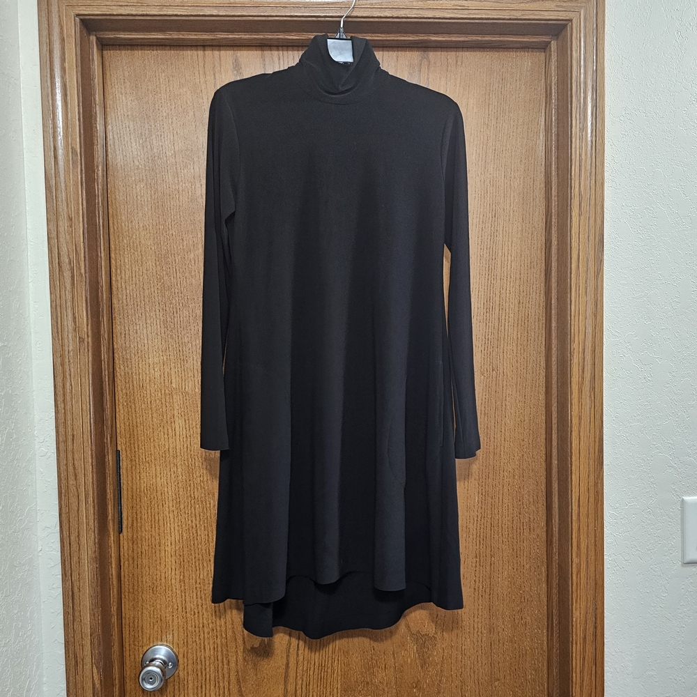 Norma Kamali Black Long Sleeve Turtleneck Dress To Knee Size Small